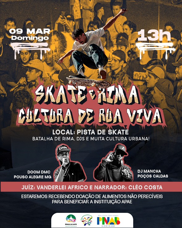 Skate, rima e solidariedade no evento “Skate e Rima” em Borda da Mata,MG