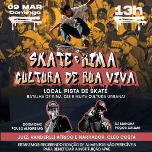 Skate, rima e solidariedade no evento “Skate e Rima” em Borda da Mata,MG