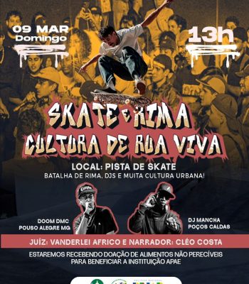 Skate, rima e solidariedade no evento “Skate e Rima” em Borda da Mata,MG